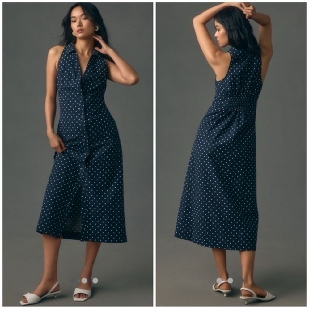 Maeve Halter Slim Midi Dress polka dot